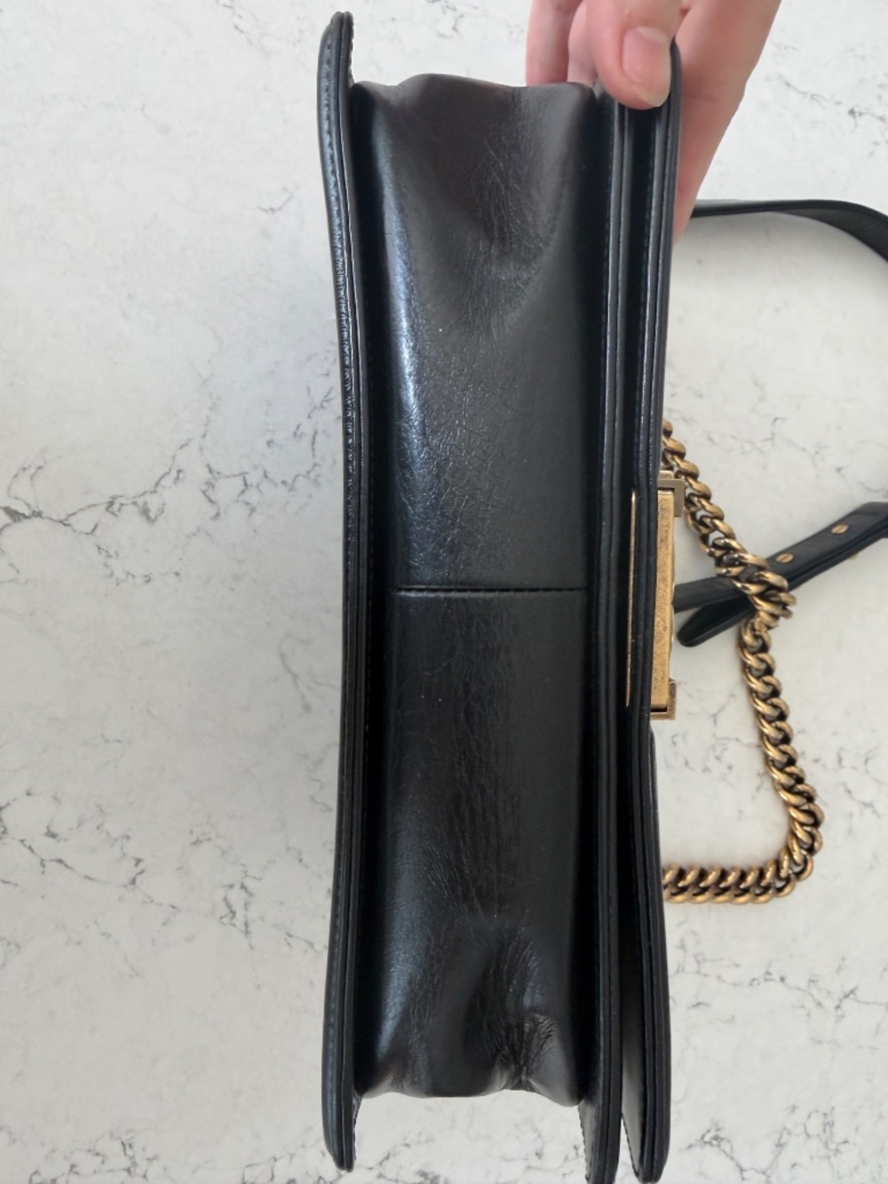 Chanel Small Boy Bag Black Quilted Calfskin Antique Gold Hardware Crossbody - Picture 12 of 16